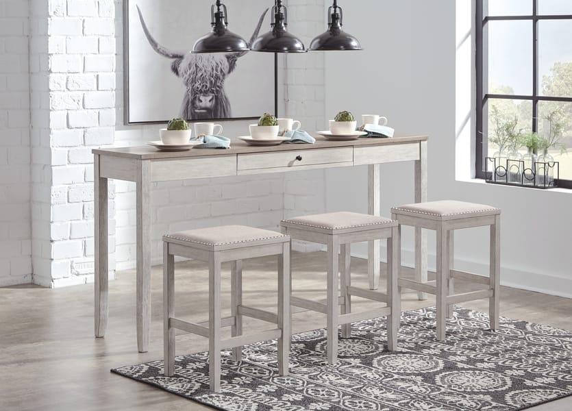 Ashley Bar and Game Room Skempton Counter Height Dining Table and 3 Bar Stools D394-223