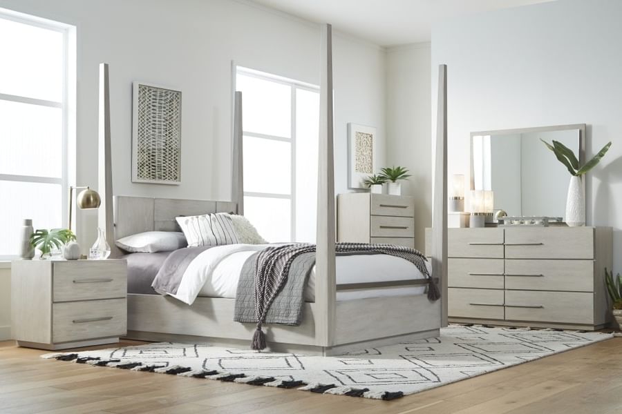 Modus Bedroom Destination Wood Poster Bed In Cotton Grey DEZ7J6