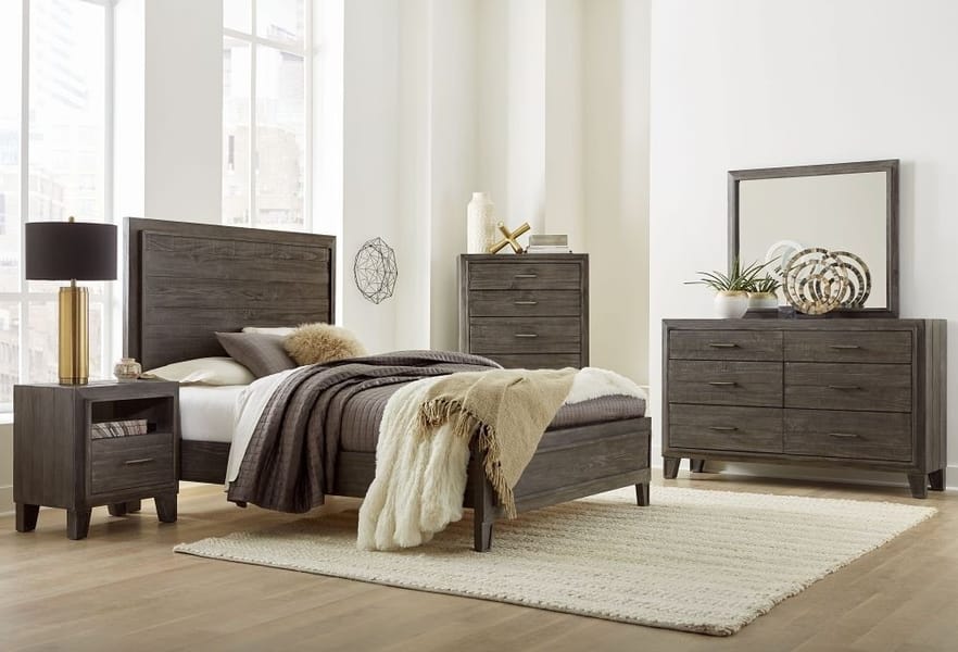 Modus Bedroom Hadley Solid Wood Panel Bed In Onyx A4H6A7