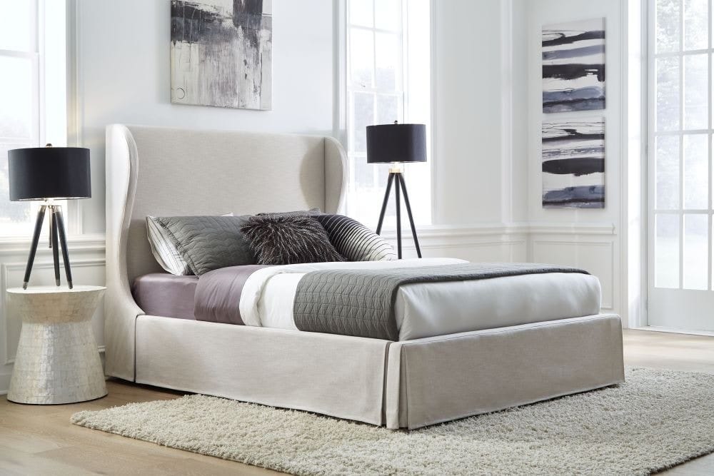 Modus Bedroom Hera Skirted Footboard Storage Panel Bed In Oatmeal CB96J61