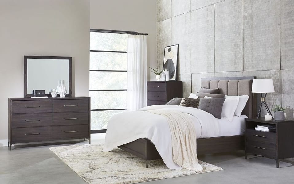 Modus Bedroom Lucerne Upholstered Panel Bed In Vintage Coffee 5NL2A7