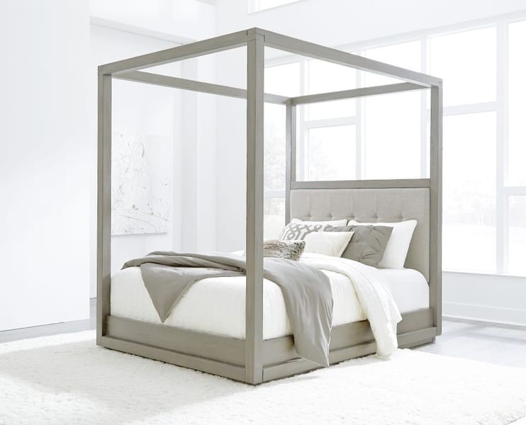 Modus Bedroom Oxford Upholstered Canopy Bed In Mineral AZBXH5