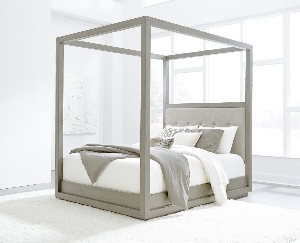 Modus Bedroom Oxford Upholstered Canopy Bed In Mineral AZBXH5