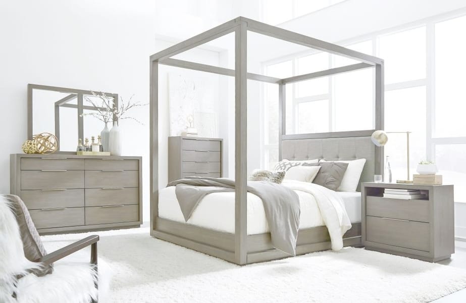 Modus Bedroom Oxford Upholstered Canopy Bed In Mineral AZBXH5