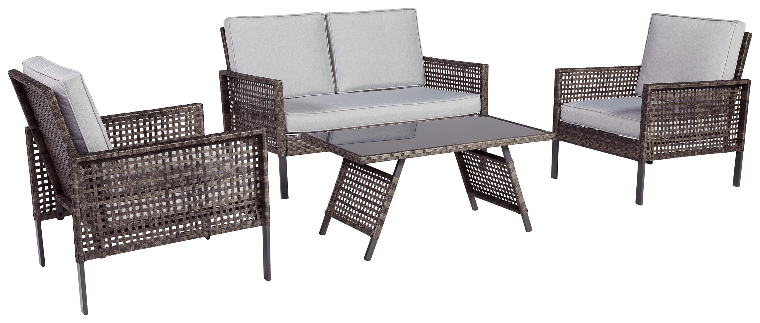 Ashley Outdoor/Patio Lainey Outdoor Love/Chairs/Table Set (Set of 4) P338-080