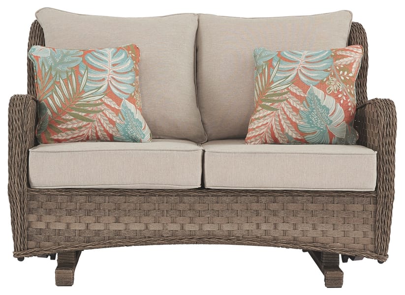 Ashley Outdoor/Patio Clear Ridge Glider Loveseat with Cushion P361-835