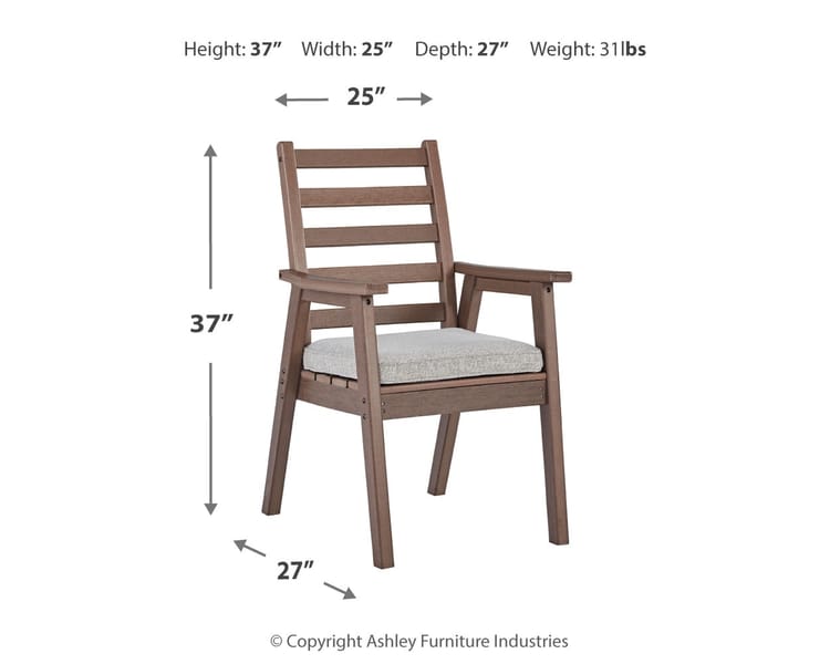 Ashley Outdoor/Patio Emmeline Outdoor Dining Arm Chair with Cushion (Set of 2) P420-601A