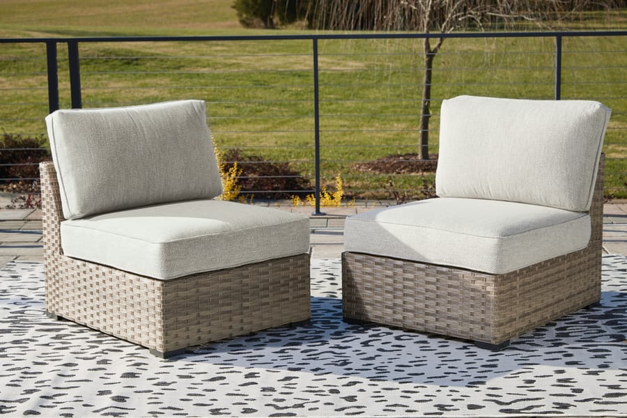 Ashley Outdoor/Patio Calworth Outdoor Armless Chair with Cushion (Set of 2) P458-846