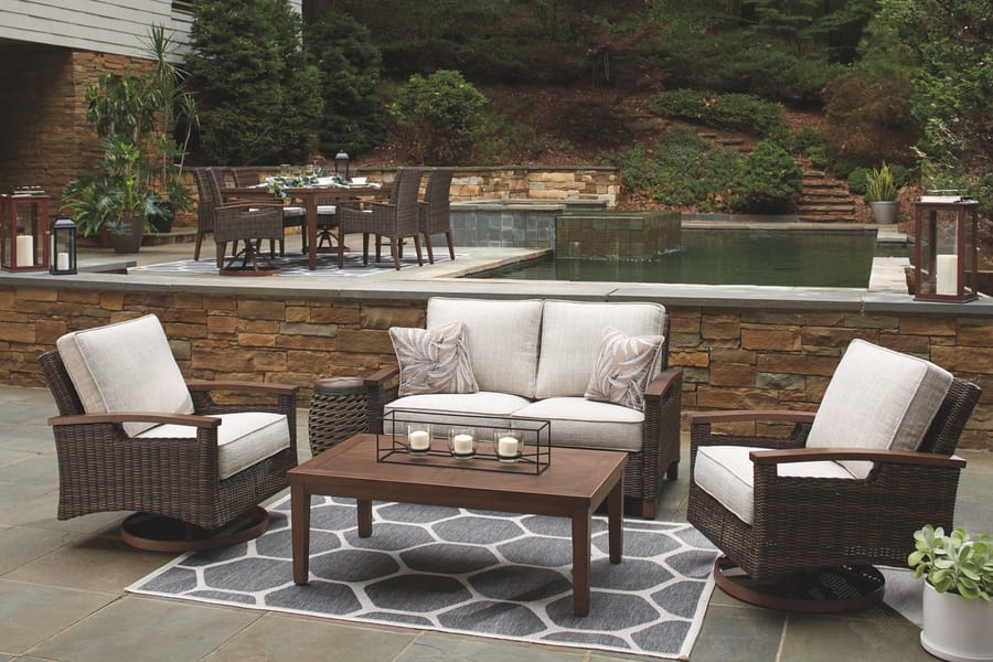 Ashley Outdoor/Patio Paradise Trail Loveseat with Cushion P750-835