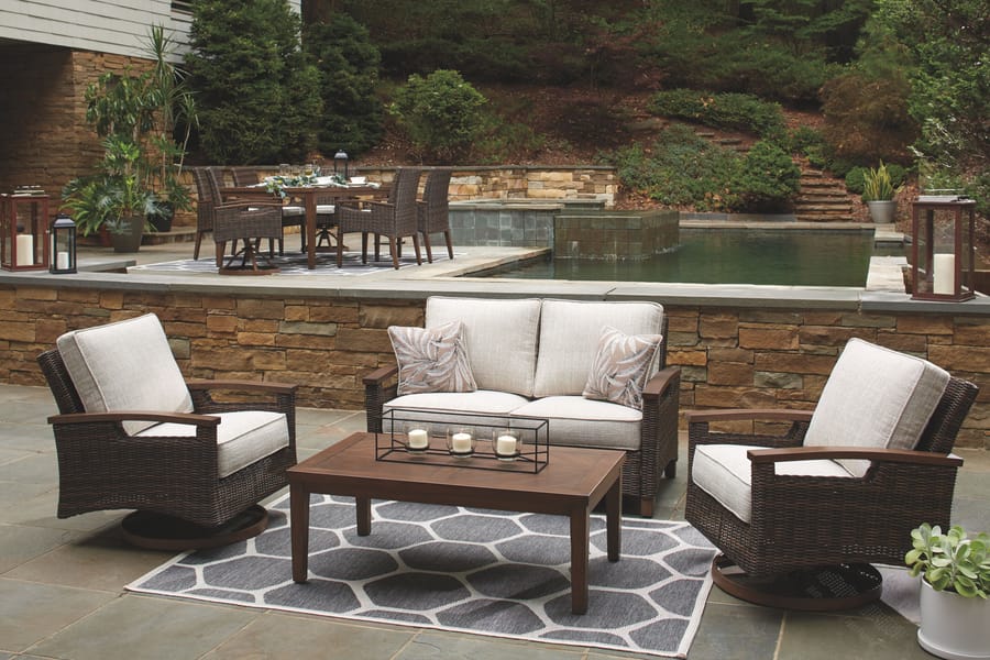 Ashley Outdoor/Patio Paradise Trail Loveseat with Cushion P750-835