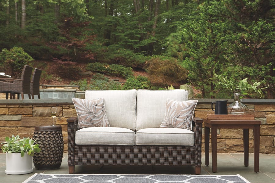 Ashley Outdoor/Patio Paradise Trail Loveseat with Cushion P750-835