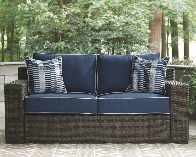 Ashley Outdoor/Patio Grasson Lane Loveseat with Cushion P783-835
