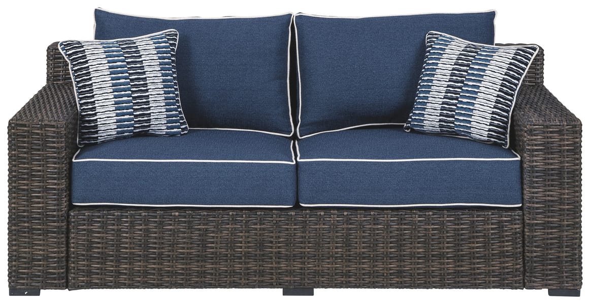 Ashley Outdoor/Patio Grasson Lane Loveseat with Cushion P783-835