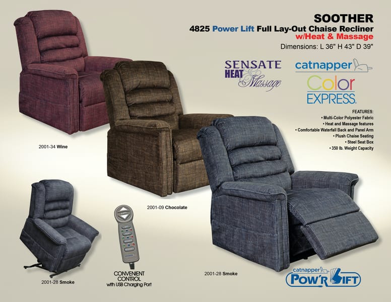 Catnapper Furniture Living Room Power Lift Recliner 4825-Smoke