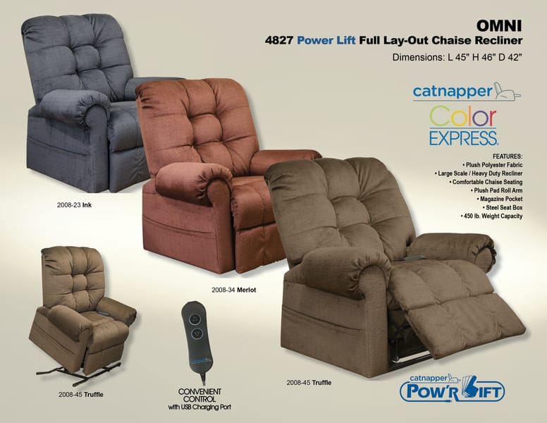 Catnapper Furniture Living Room Powr Lift Chaise Recliner 4827-Truffle