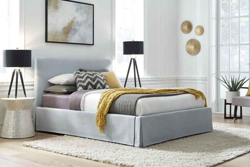 Modus Bedroom Shelby Upholstered Skirted Panel Bed In Sky CB54H54
