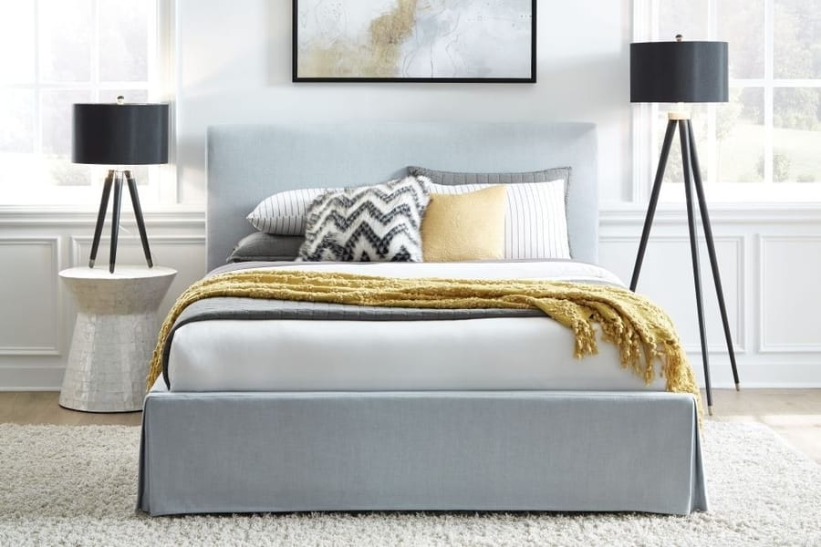 Modus Bedroom Shelby Upholstered Skirted Panel Bed In Sky CB54H54