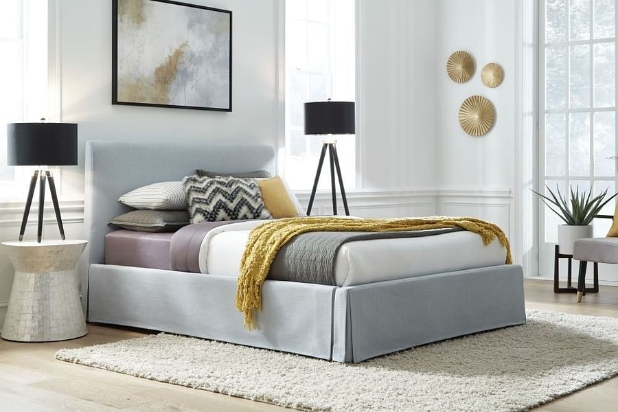 Modus Bedroom Shelby Skirted Footboard Storage Panel Bed In Sky CB54J54