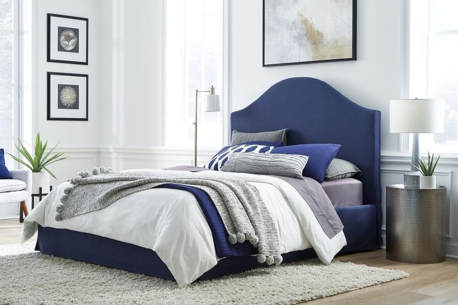 Modus Bedroom Sur Upholstered Skirted Panel Bed In Navy CBD5H56