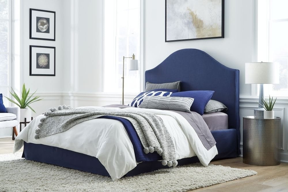 Modus Bedroom Sur Upholstered Skirted Panel Bed In Navy CBD5H56