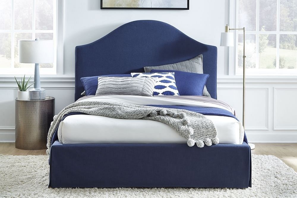 Navy upholstered deals king bed