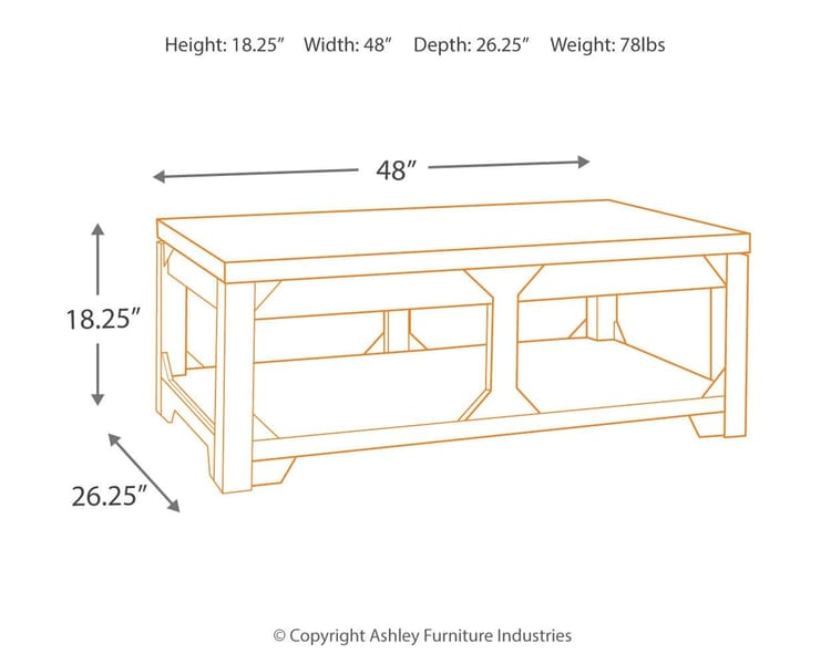 Ashley Living Room Rogness Coffee Table with Lift Top T745-9