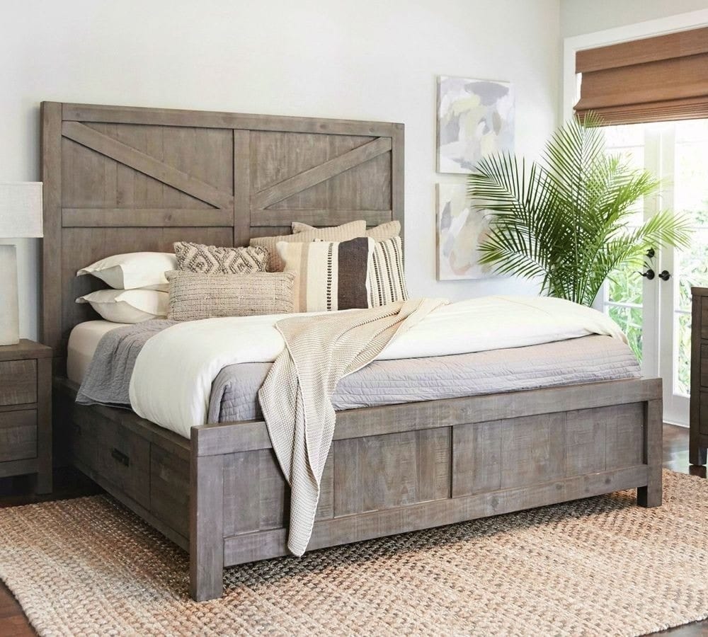 Modus Bedroom Taryn Solid Wood Platform Bed In Rustic Grey 9Y13P5